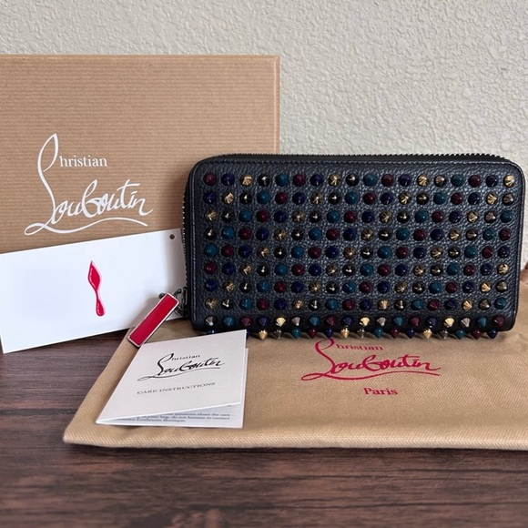 CHRISTIAN LOUBOUTIN Panettone Multicolor Spiked Calf Leather Wallet!!! PRISTINE! - Picture 15 of 16
